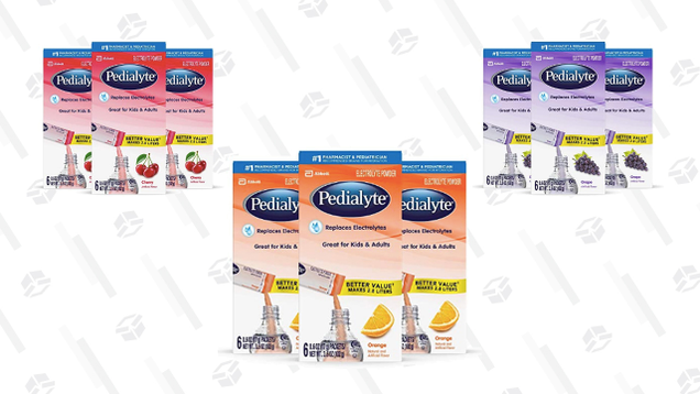 Pedialyte Electrolyte Powder, Cherry, 18 Pack | $24 | Amazon | Clip $3 couponPedialyte Electrolyte Powder, Orange, 18 Pack | $22 | Amazon | Clip $3 couponPedialyte Electrolyte Powder, Grape, 18 Pack | $22 | Amazon | Clip $3 coupon